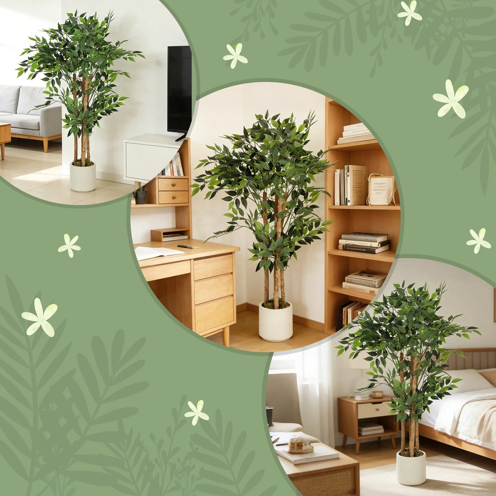 HOMCOM Plantă Artificială Banian 120 cm, cu Trunchi din Lemn Masiv și Ghiveci pentru Interior, Verde | Aosom Romania
