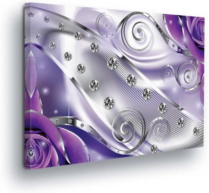 GLIX Tablou - Silver Zircons with Purple 80x60 cm