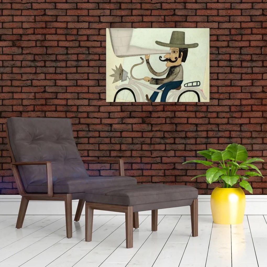 Tablou pe sticlă - Astronom pe bicicletă (70x50 cm)