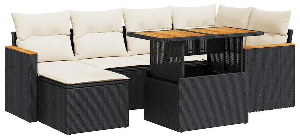 3327507 vidaXL Set canapele grădină perne 7 piese negru, poliratan/lemn acacia