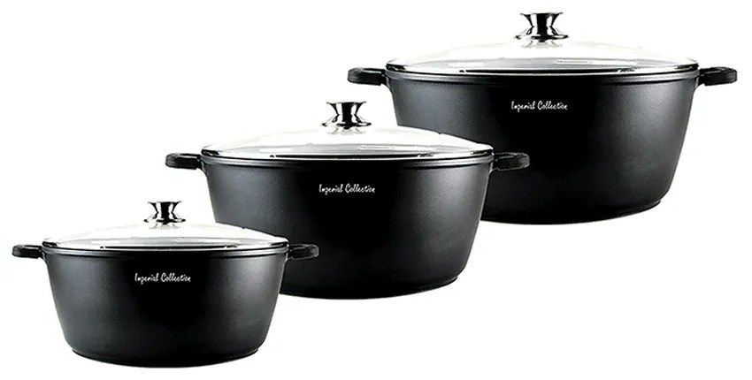 Set oale marmorate cu capac, Imperial Collection IM-CAS3-LM, 3 piese, negru Negru