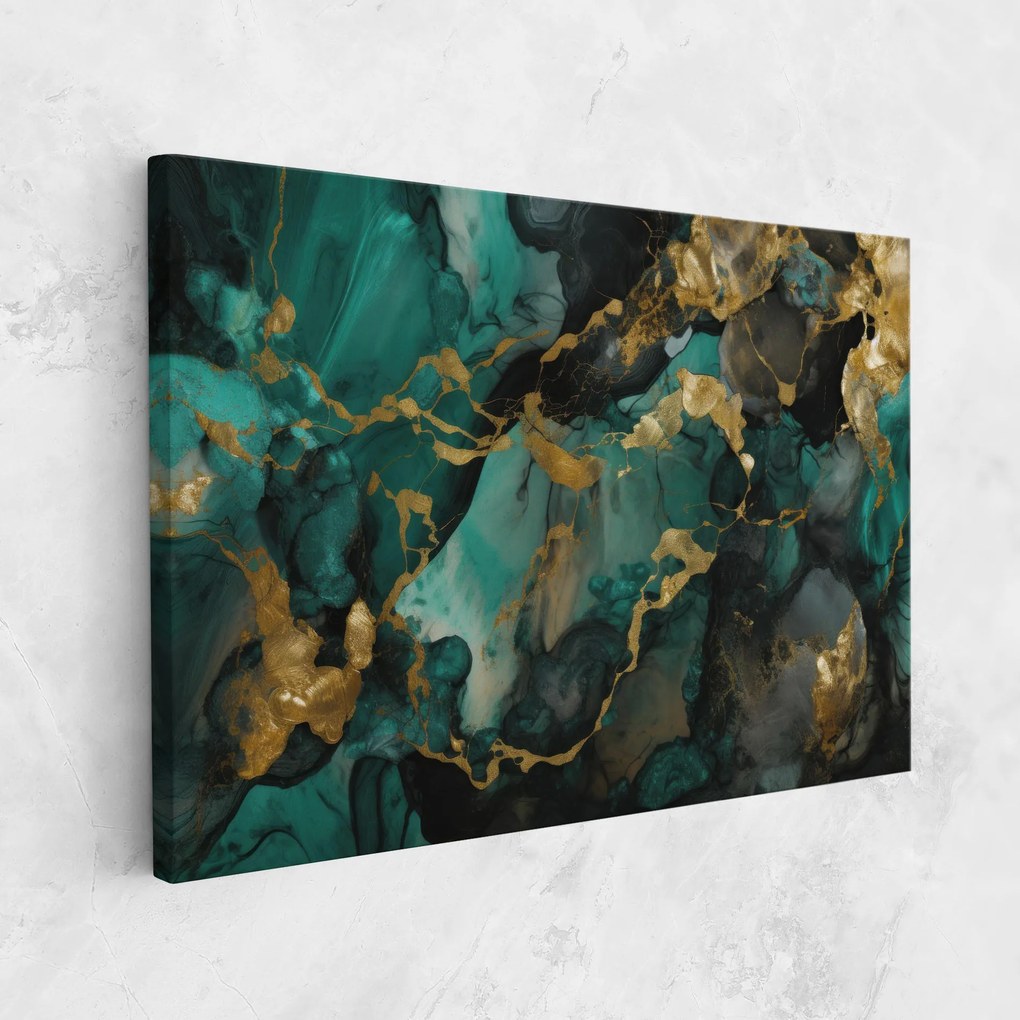 Tablou Canvas, 80x120cm, Dormitor si Living, Abstracte, Marble, Dark Green Golden Marble