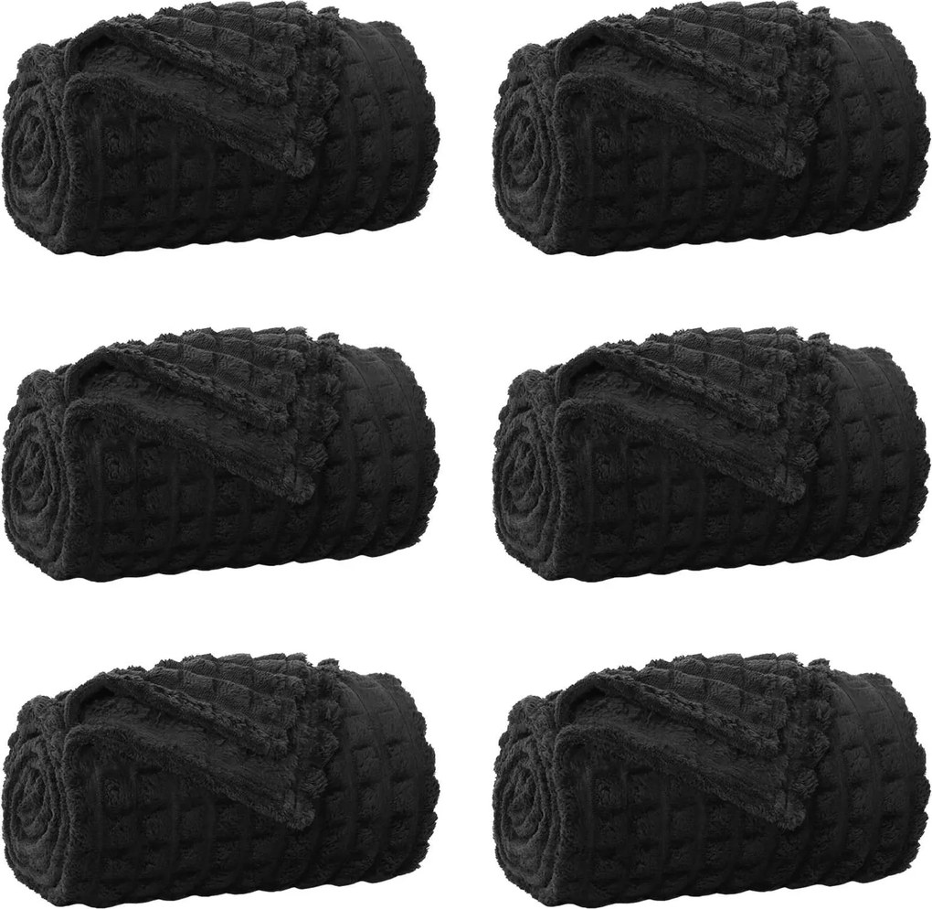 vidaXL Pături de aruncat 6 pcs Negru 270 x 240 cm Molton
