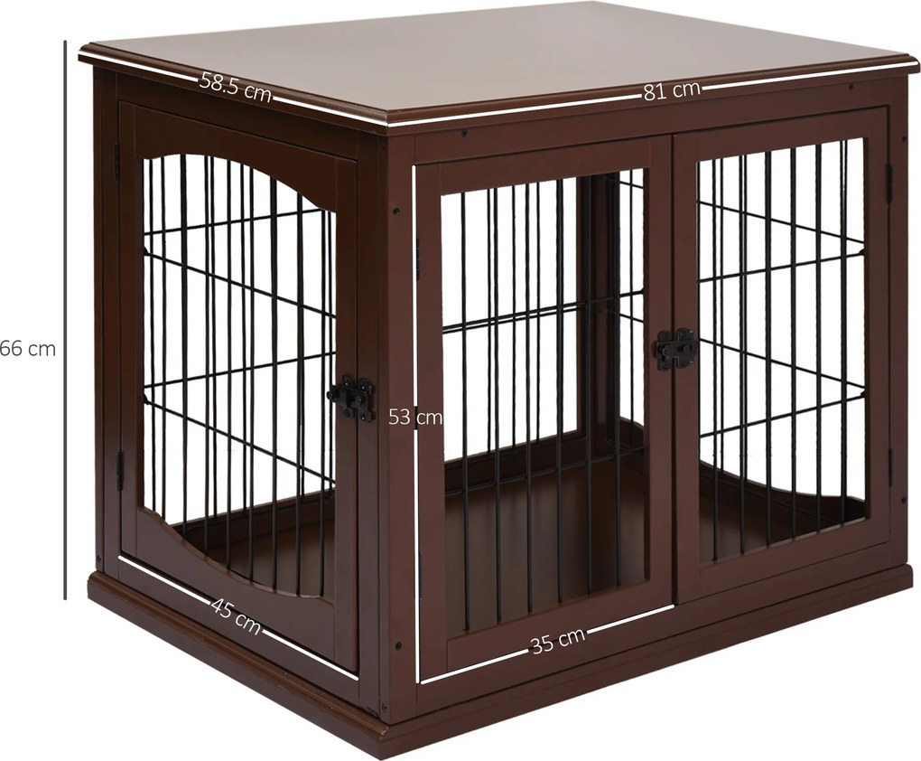 PawHut Cușcă pentru câini, 2 intrări, cu închidere, MDF și metal, 58,4 x 81,3 x 66 cm, Negru | Aosom Romania