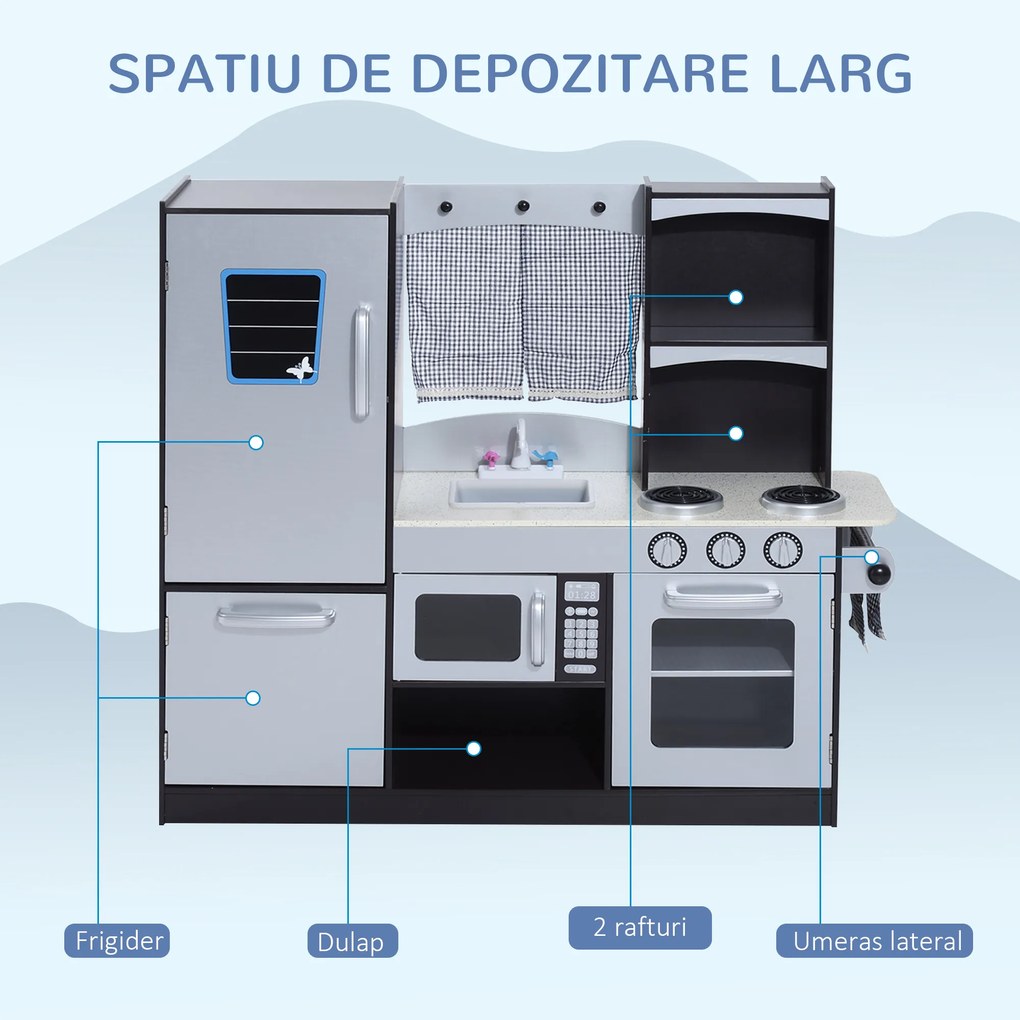 Bucatarie Jucarie HomCom cu Frigider Cuptor, Microunde, Aragaz, Chiuveta | Aosom RO