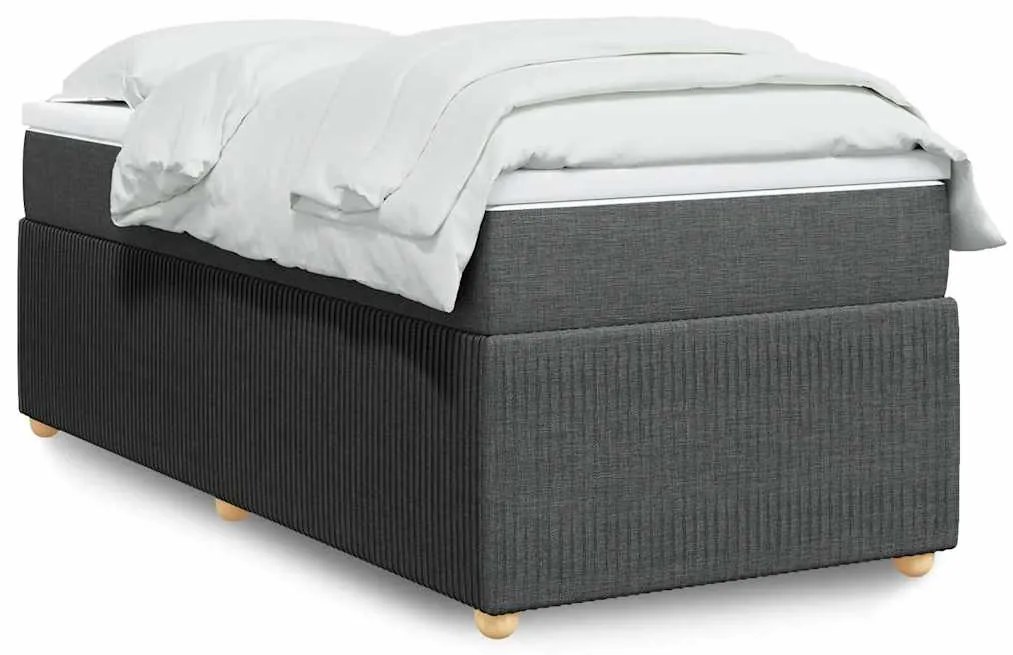 vidaXL Pat box spring cu saltea, gri închis, 90x190 cm, textil