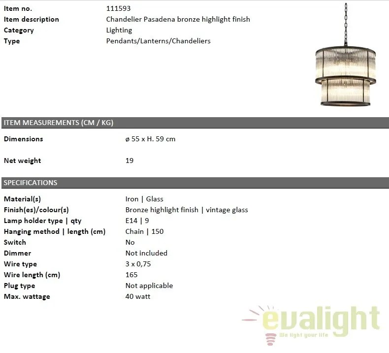 Candelabru elegant design LUX Pasadena, bronz 111593 HZ