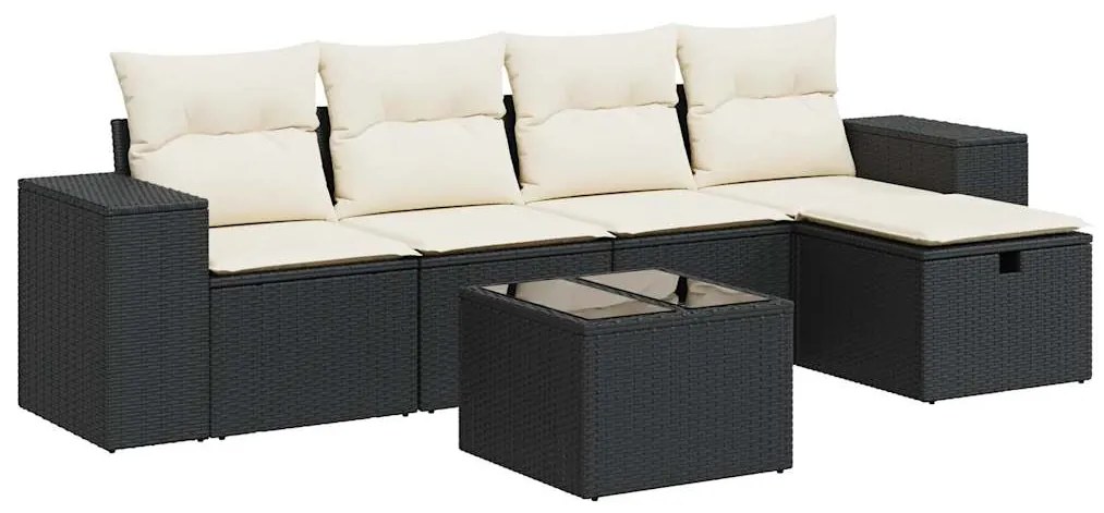 3325672 vidaXL Set mobilier de grădină cu perne, 6 piese, negru, poliratan