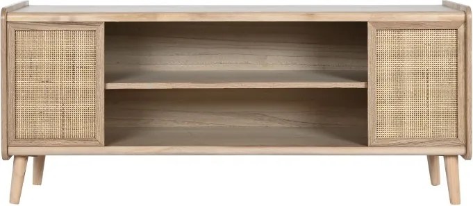 Comoda TV natur , din lemn de paulownia si rattan „Boho Chic”