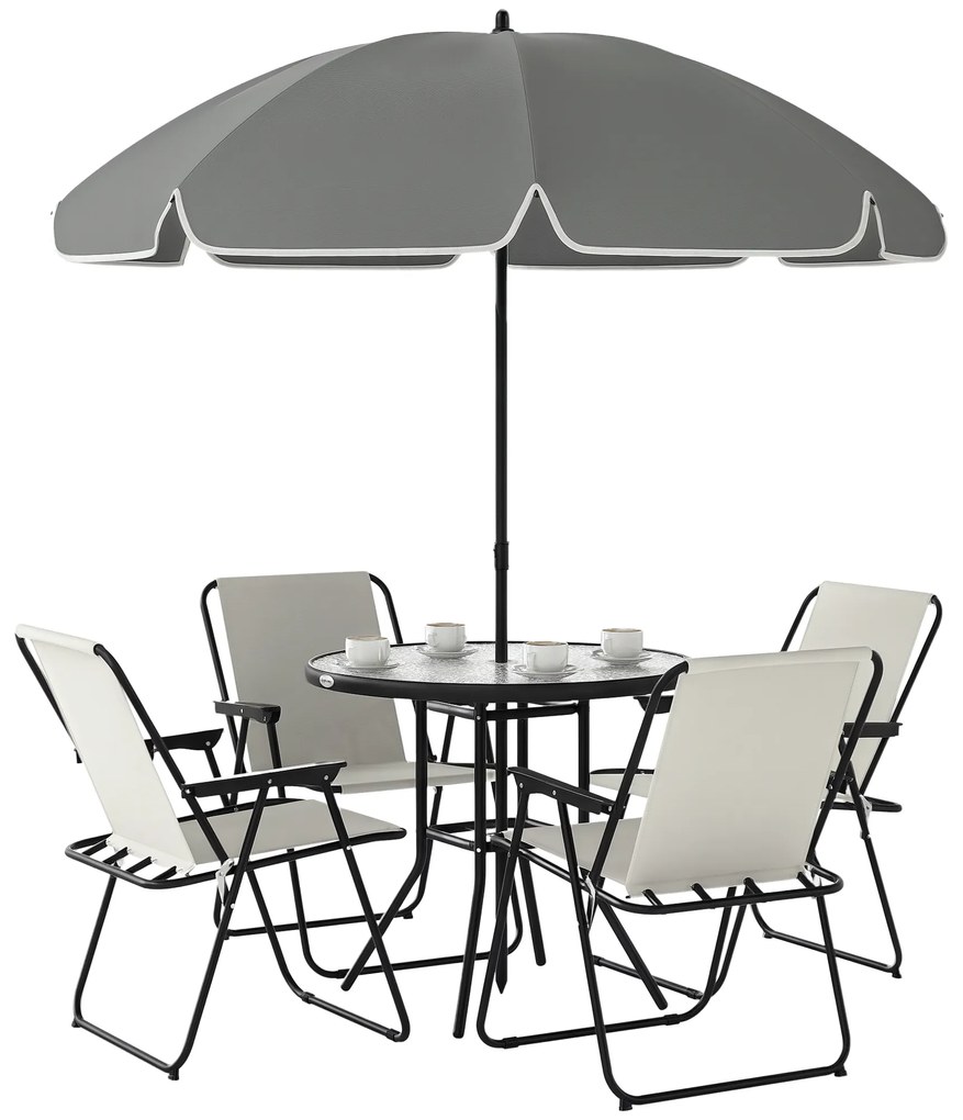 Outsunny Set de Mobilier de Grădină din 6 Piese cu Umbrelă de Soare,  Masă și Scaune Pliante, Ф80x70 cm, Alb Crem | Aosom Romania