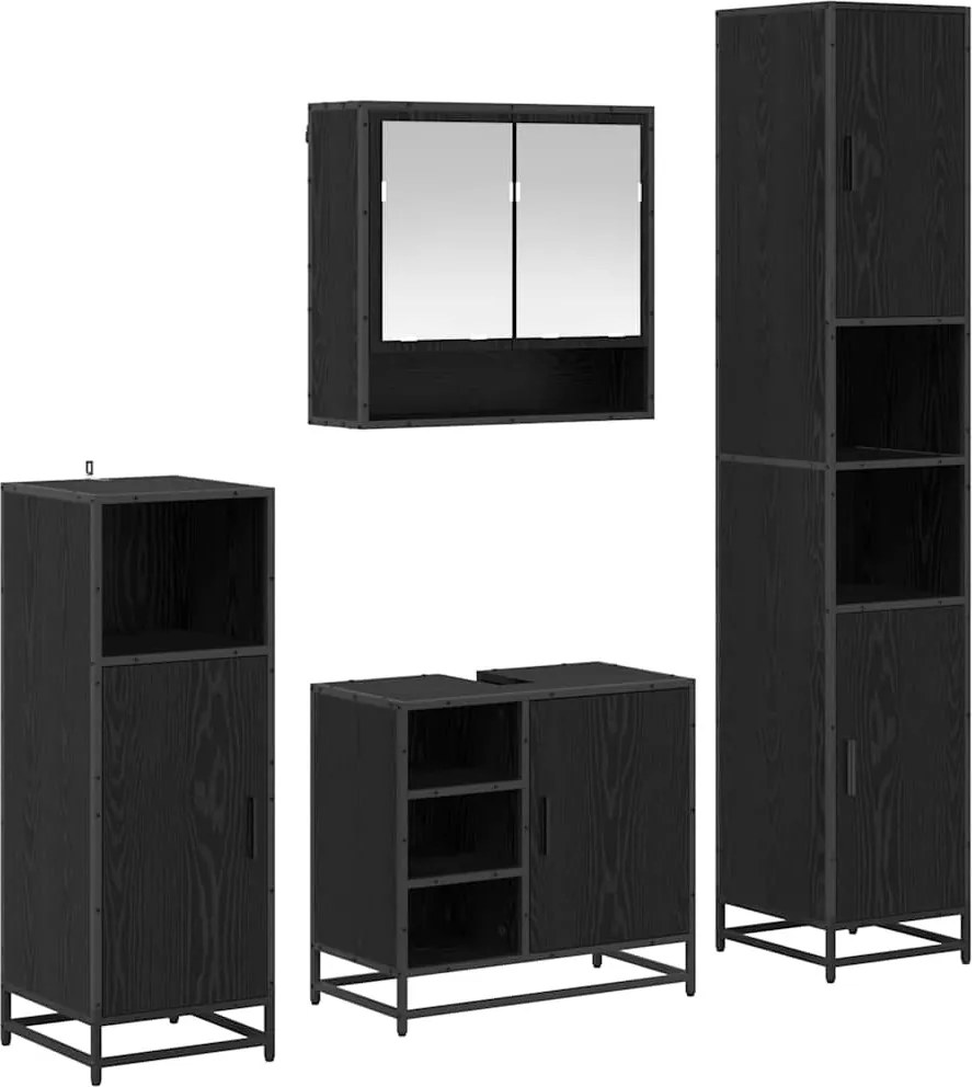 vidaXL Set de mobilier pentru baie 4 pcs Stejar Negru Lemn compozit