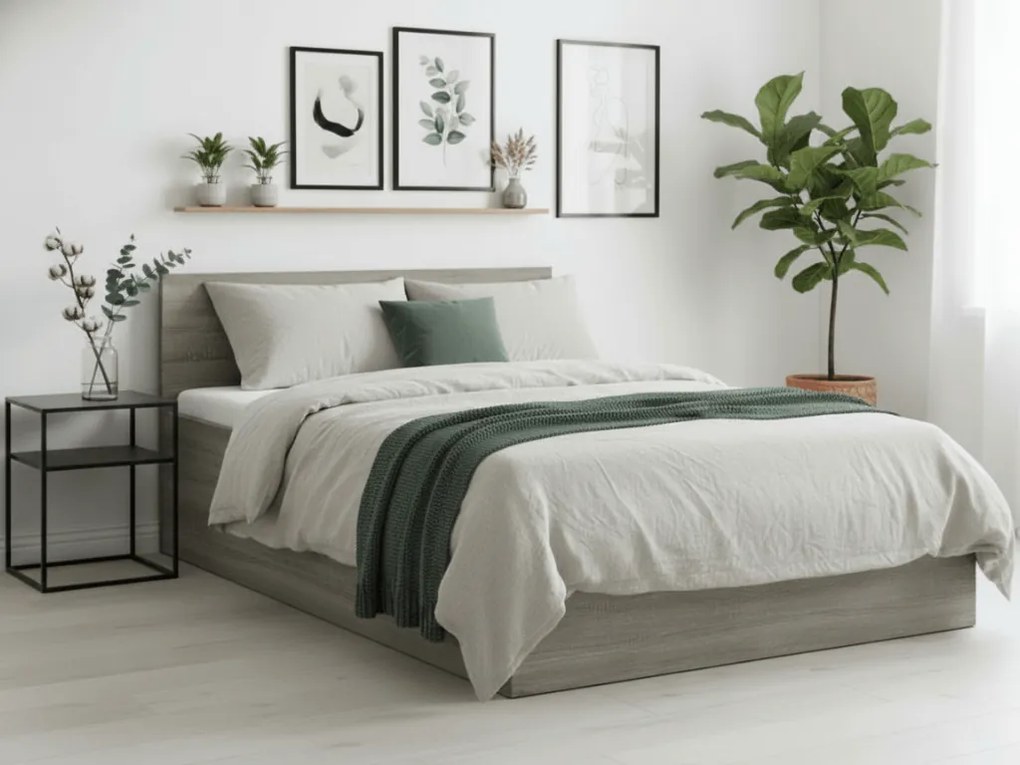 Pat dublu stejar trufa, SOFIA 140 x 200 cm Saltele: Cu saltele Coco Maxi 20 cm, Somiera pat: Cu lamele drepte