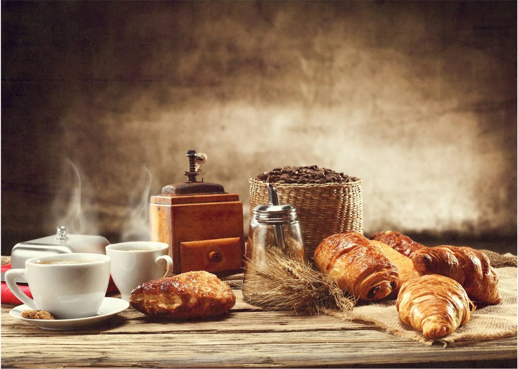 Tablou pe sticlă - Cafea și mic dejun (70x50 cm)