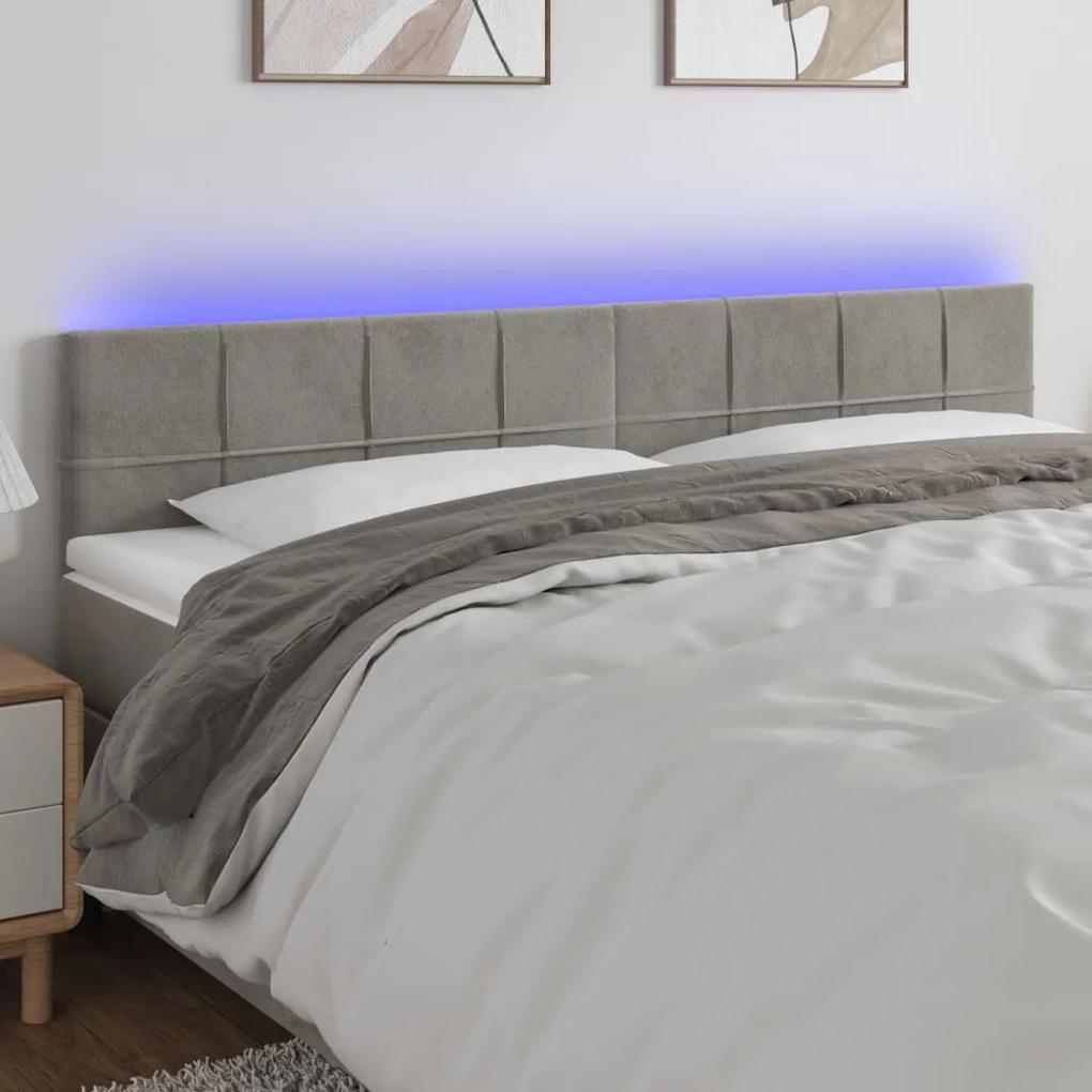 3121678 vidaXL Tăblie de pat cu LED, gri deschis, 200x5x78/88 cm, catifea