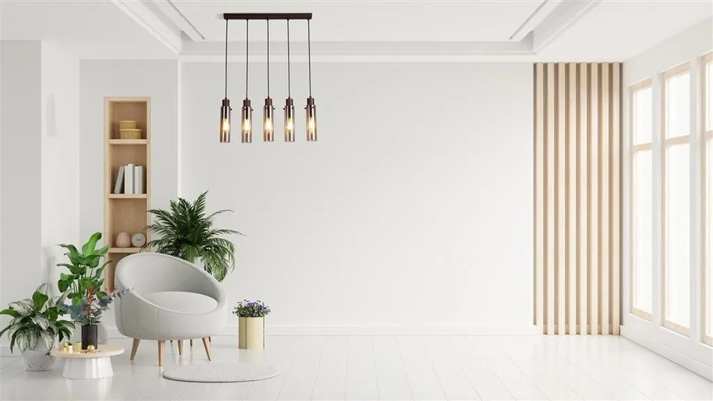 Lustra moderna cu 5 pendule Sweden II moca, chihlimbar