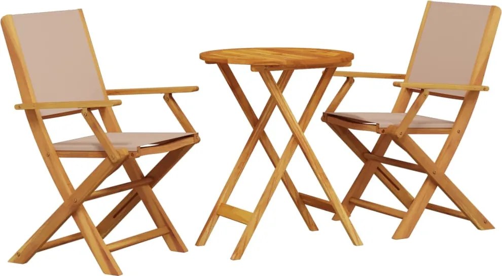 vidaXL Set mobilier bistro, 3 piese, textil taupe/lemn masiv