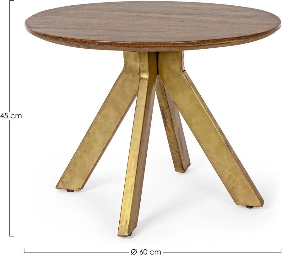 Măsuță de cafea aurie/în culoare naturală închisă rotundă din lemn de mango ø 60 cm Sherman – Bizzotto