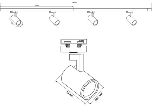 Spot pentru sistem de șină LYNX 4xGU10/10W/230V alb