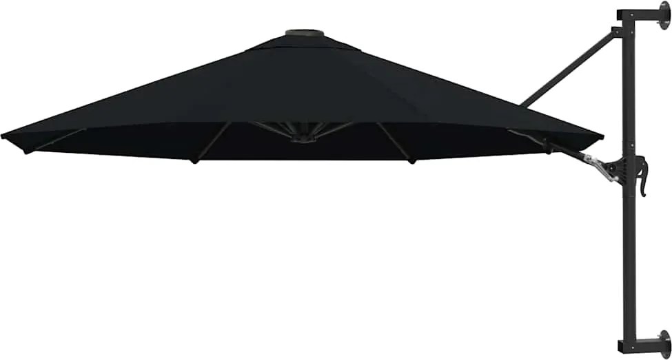 vidaXL Umbrelă de soare de perete cu stâlp metalic, negru, 300 cm