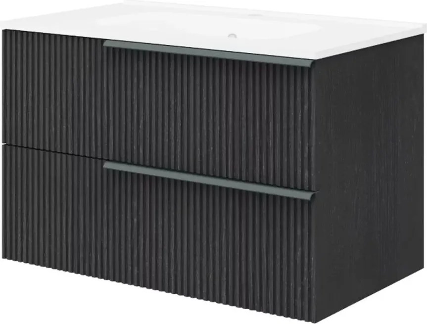 Set dulap baza suspendat negru mat si lavoar Savini Due Sidney 80 cm