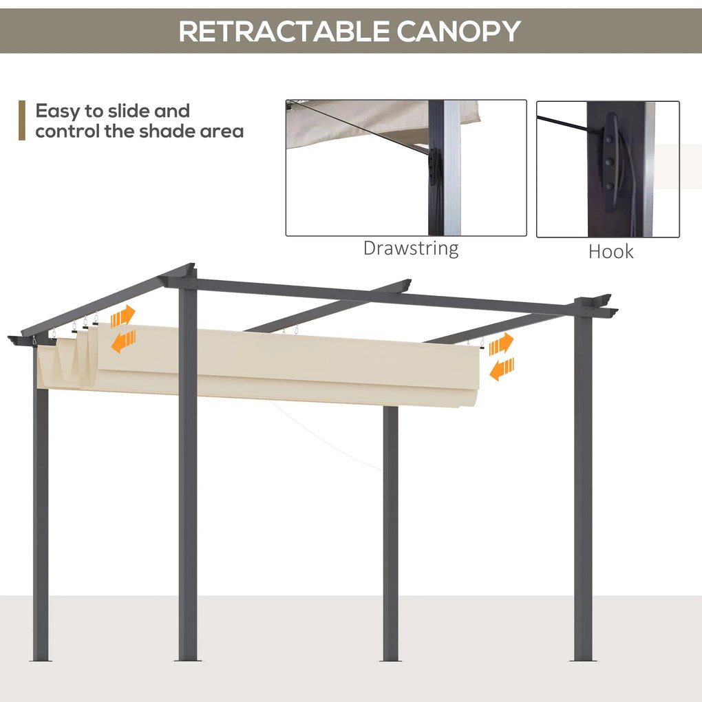 Outsunny Foișor de Grădină cu Copertină Retractabilă, Pergolă de Exterior cu Structură din Aluminiu, 2.95x2.95x2.16 m, Alb Crem | Aosom Romania