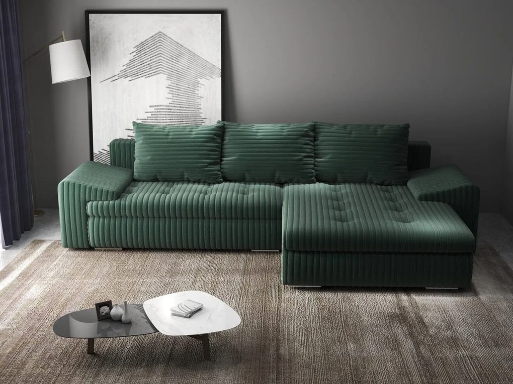 Colțar extensibil dumonde cu ladă de depozitare si sezut confortabil din spuma high-density, Leonardo Ambience Verde 260x185 cm II