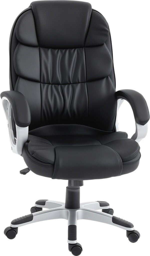 HOMCOM Scaun Birou Ergonomic Rotativ din Piele PU, Funcție Legănare, Înălțime Reglabilă, Capacitate 120kg, Negru | Aosom Romania
