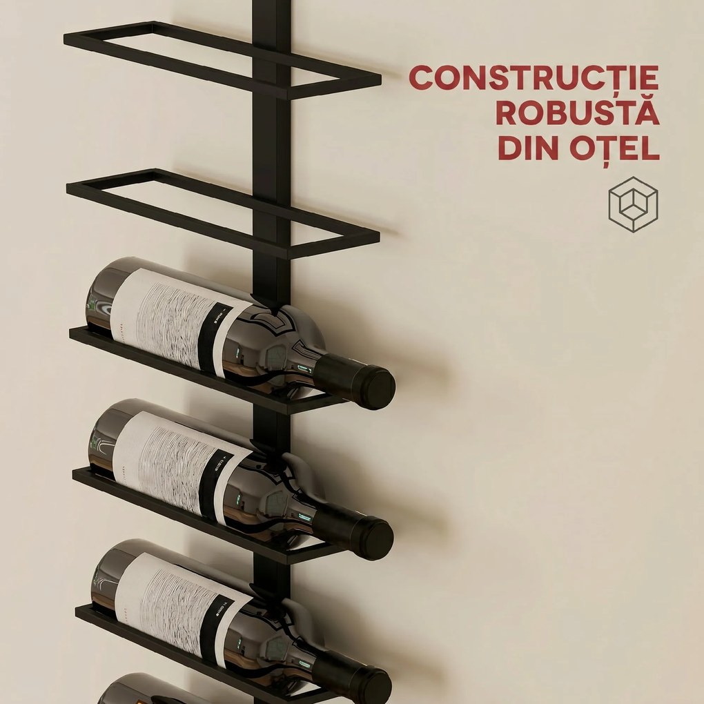 HOMCOM Suport pentru Sticle de Vin cu Montare pe Perete, 27x10x116 cm, Negru | Aosom Romania