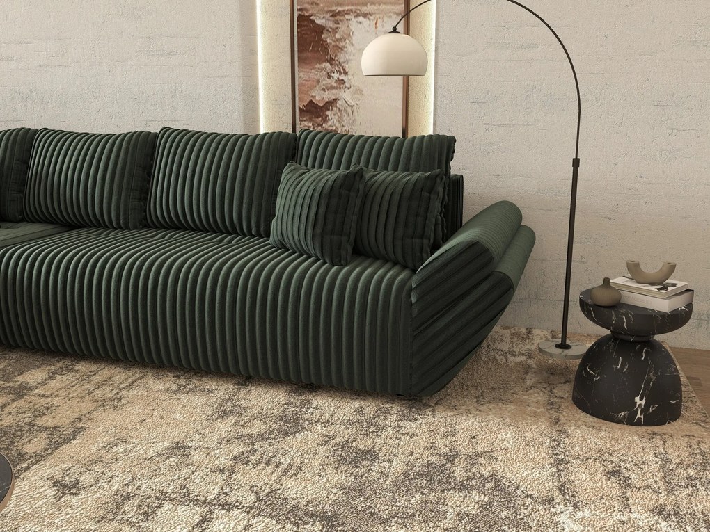 Colțar extensibil dumonde cu ladă de depozitare si sezut confortabil din spuma high-density, Berlin XL Ambience Green 350x185 cm