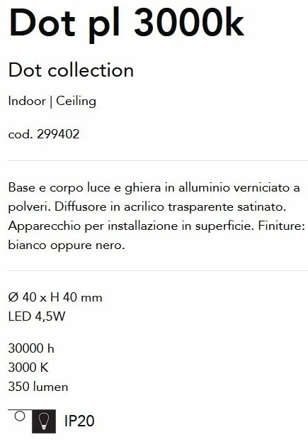 Spot LED aplicat tavan Dot pl 3000k negru
