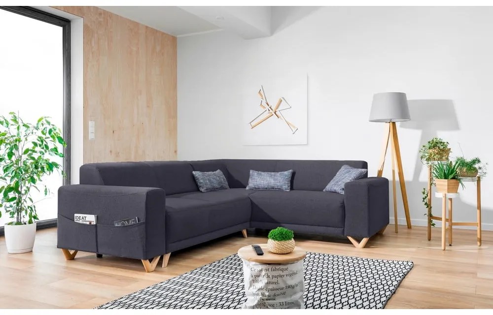 Colțar gri antracit extensibil/cu spațiu de depozitare (cu colț pe partea dreaptă/în formă de ”L”) Classy Sophie – Miuform