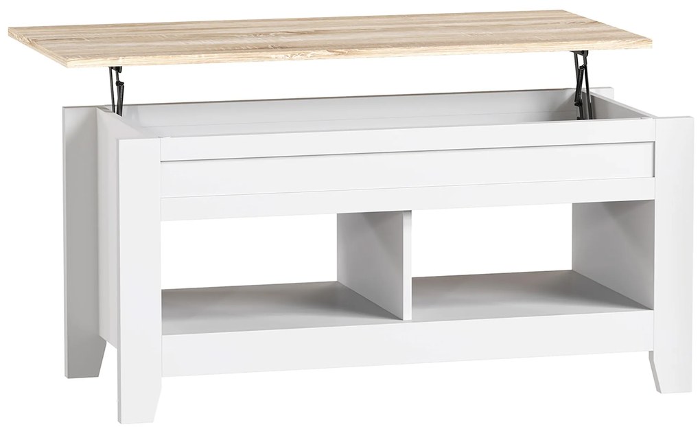HOMCOM Masă de cafea cu blat rabatabil, masă de living cu rafturi și compartiment ascuns,105 x 50 x 49-62,5 cm alb | Aosom Romania