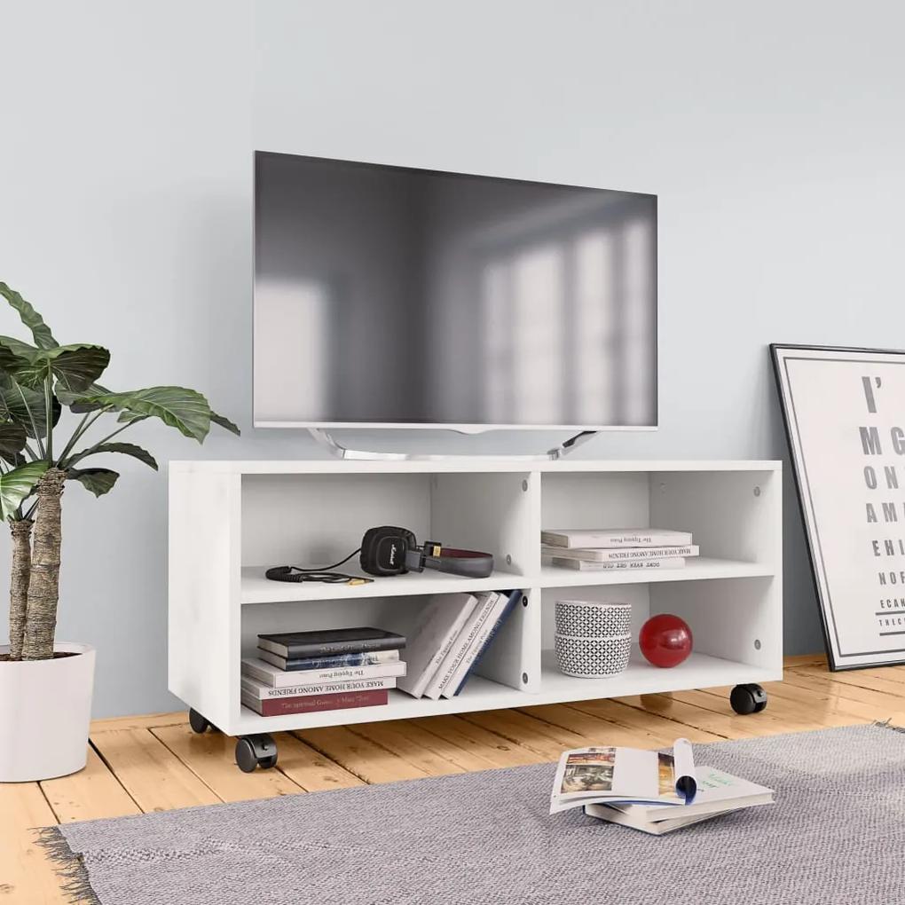 800180 vidaXL Comodă TV cu rotile, alb, 90x35x35, PAL