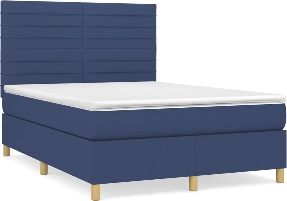 vidaXL Pat box spring cu saltea, albastru, 140x200 cm, textil
