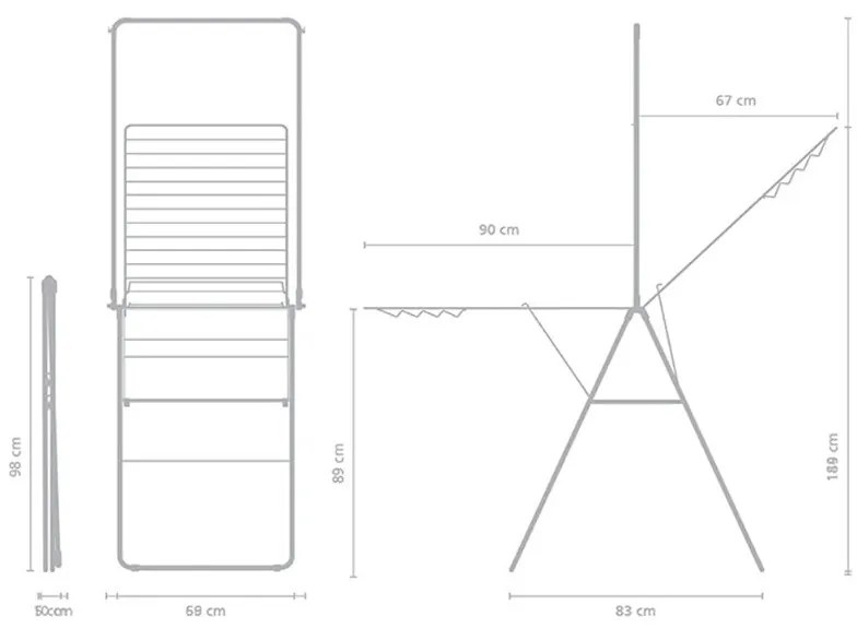 Uscator de rufe Brabantia Hangon 1004170, 25 m, 8 umerase, Blocare pentru copii, Tija suplimentara, Alb