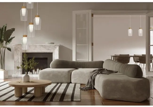 Lustra cu 3 pendule design modern Nora alb/ lemn