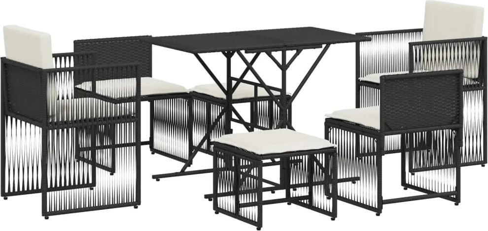 vidaXL Set mobilier de grădină cu perne, 7 piese, negru, poliratan