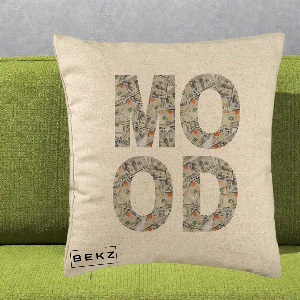 Perna Decorativa MOOD Money Grafic Urban, 40x40 cm, Bej, Husa Detasabila, Perna Inclusa, BEKZ®