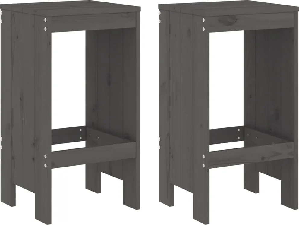 vidaXL Taburete de bar, 2 buc., gri, 40x36x75 cm, lemn masiv de pin