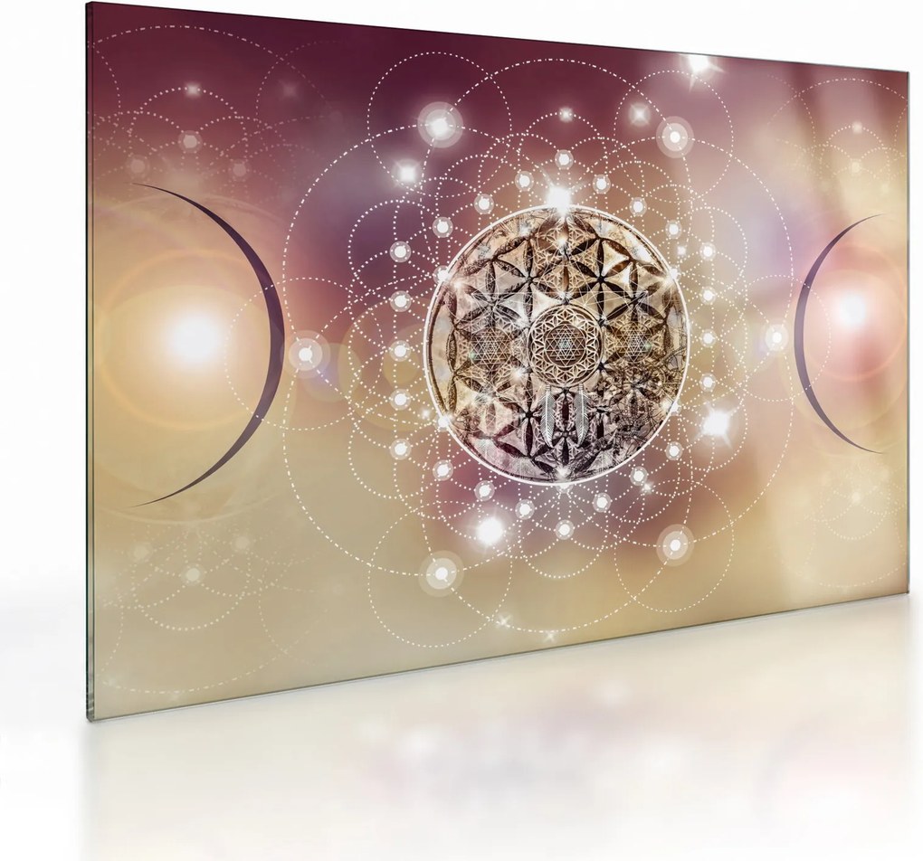 Tablou pe sticlă - Mandala cu elemente (70x50 cm)