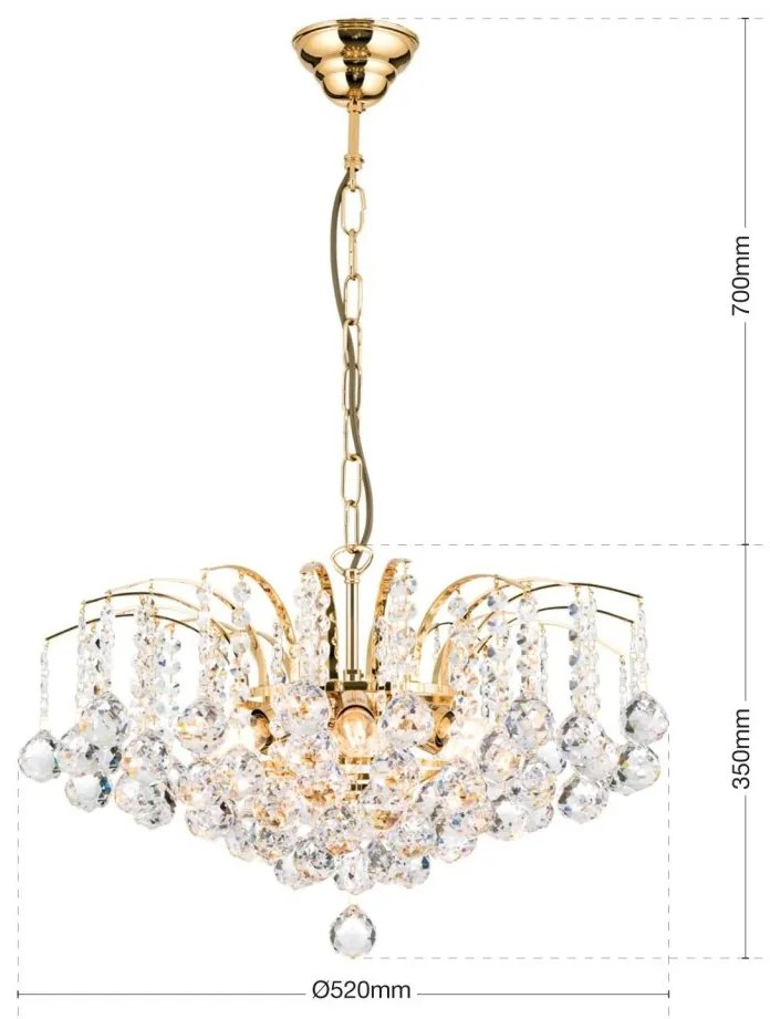 Candelabru cristal Asfour design lux KRISTALL KLASSISCH 6L gold/clear