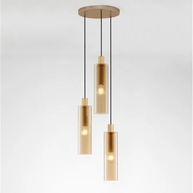 Lustra cu 3 pendule metal auriu, sticla chihlimbar ZOELLA