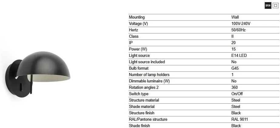 Aplica de perete ambientala directionabila MATILDA negru