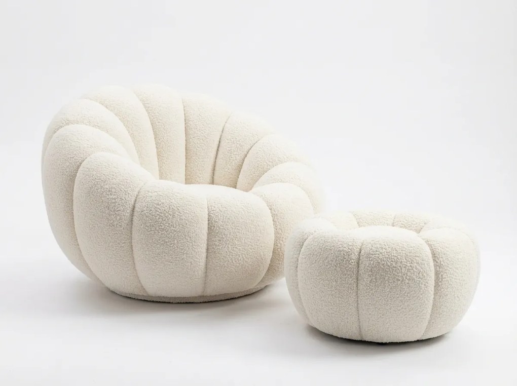 Fotoliu design BLOOM cu taburet, crem