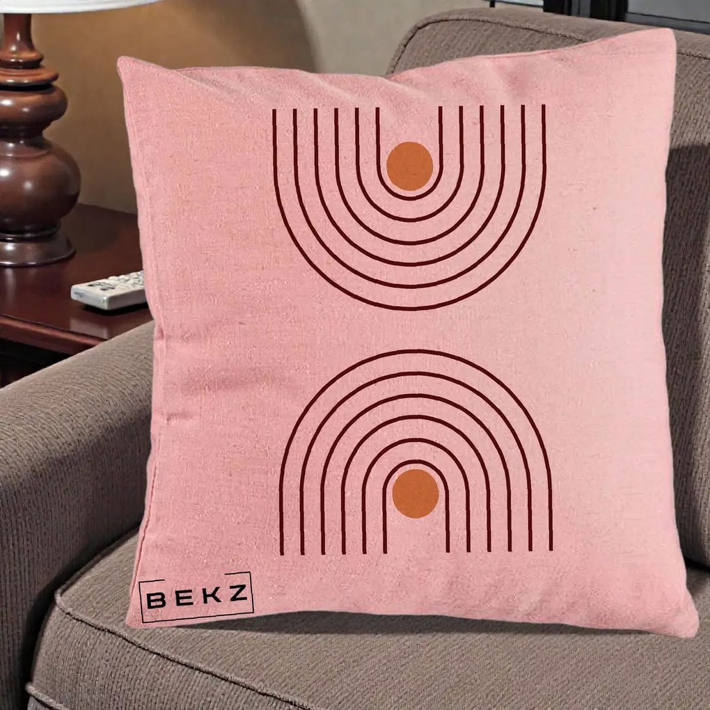 Perna Decorativa Geometric Boho Arc, 40x40 cm, Roz, Husa Detasabila, Perna Inclusa, BEKZ®
