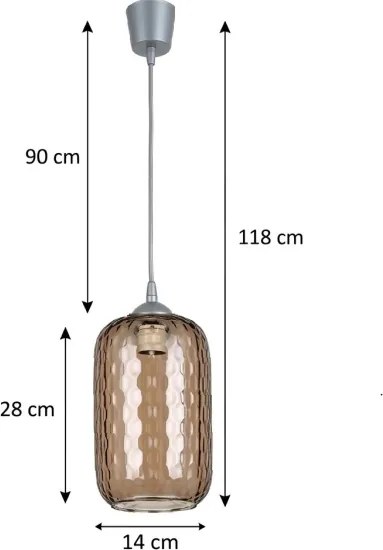 Brilagi -LED Lustră suspendată pe cablu R GLASS 1xE27/60W/230V diam. 14 cm argintiu/maro fumuriu