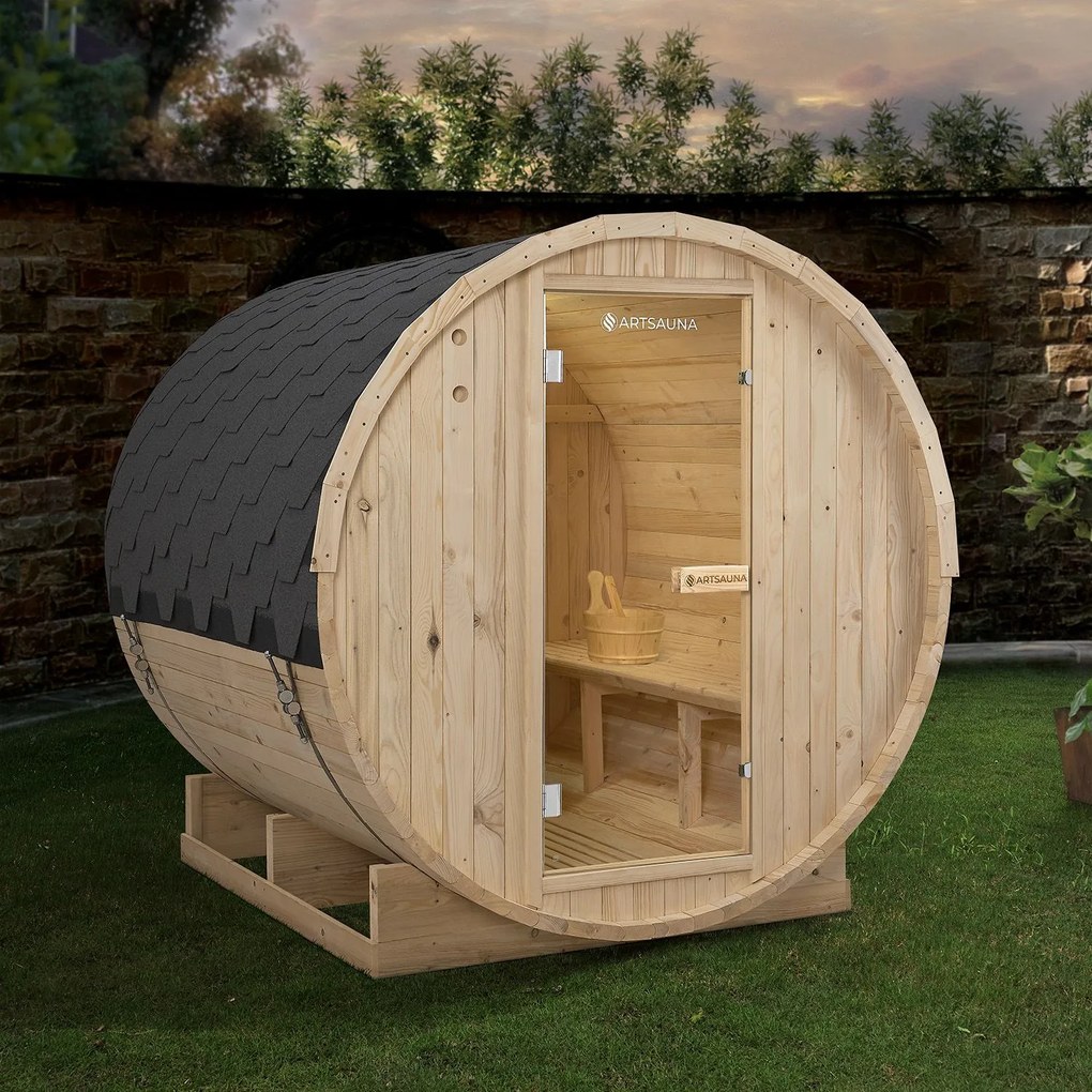 Vonkajšia sudová sauna Spitzbergen L dĺžka 190 cm priemer 190 cm (6 kW)