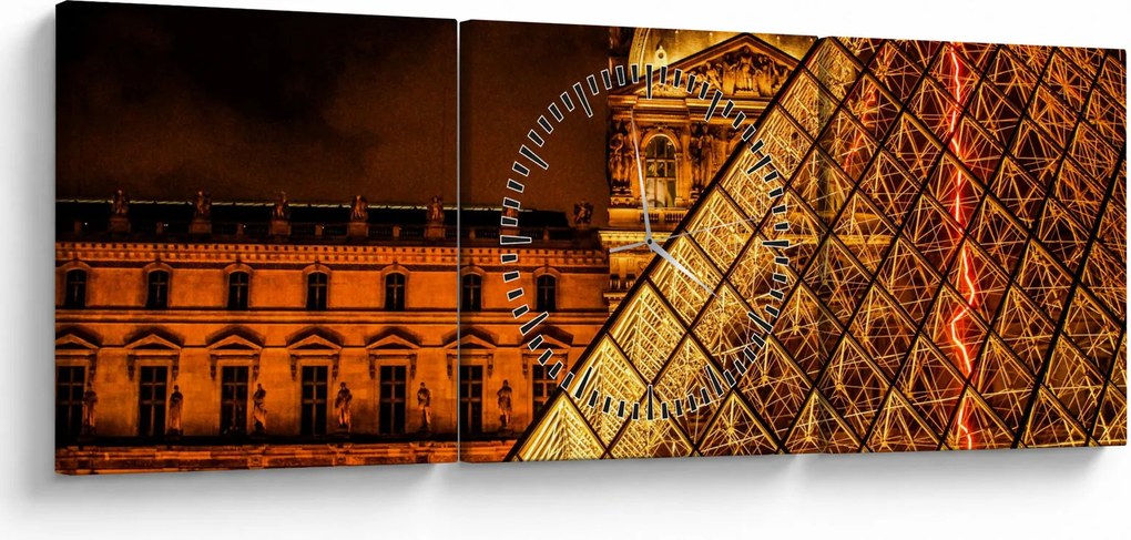 Tablou cu Louvre la Pris (cu ceas) (90x30 cm)