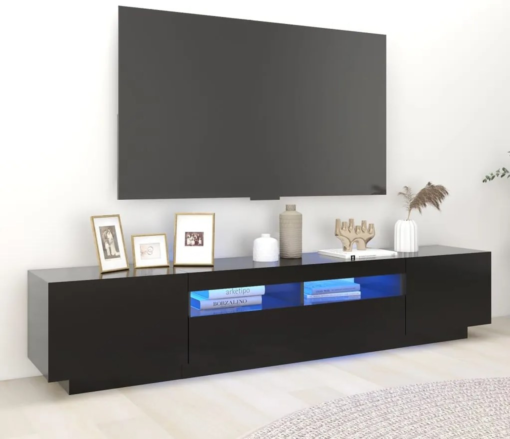 vidaXL Comodă TV cu lumini LED, negru, 200x35x40 cm