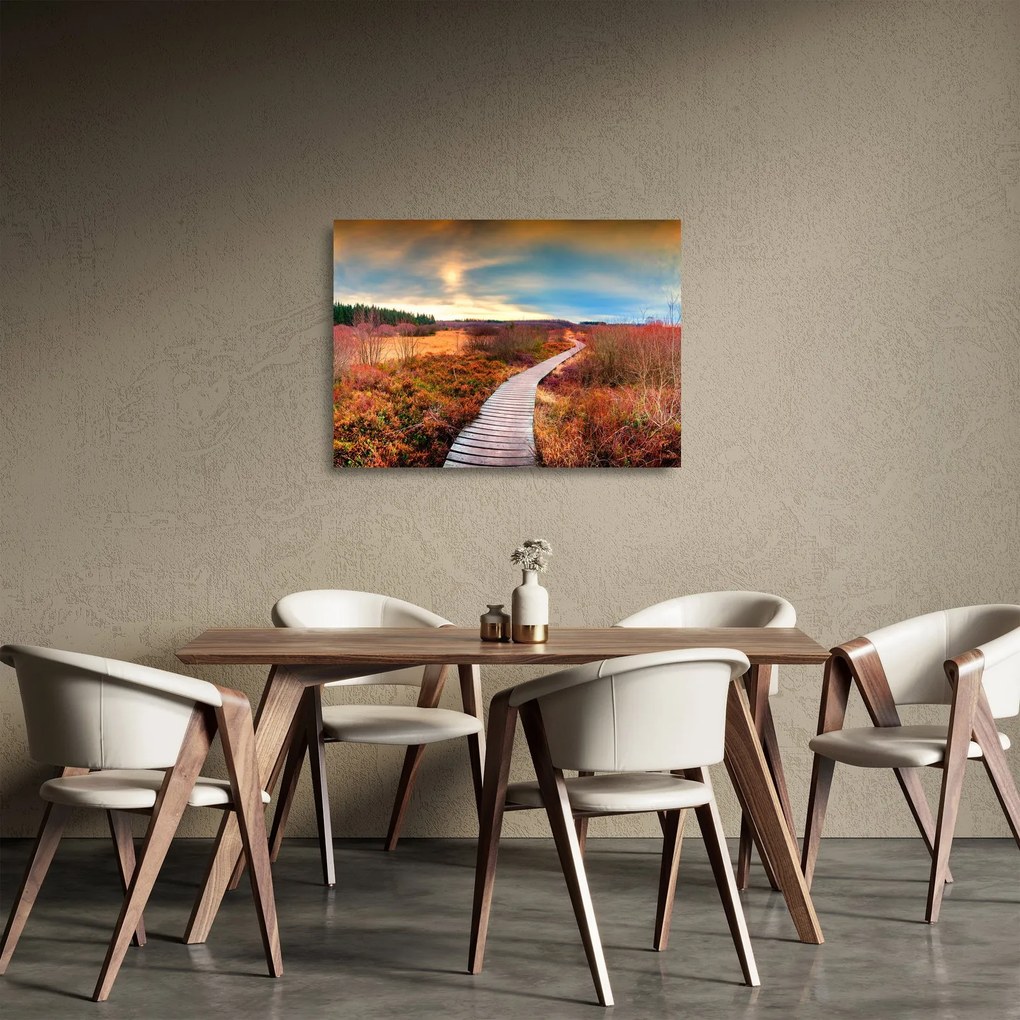 Tablou pe sticlă - Peisaj de toamnă - drum (70x50 cm)